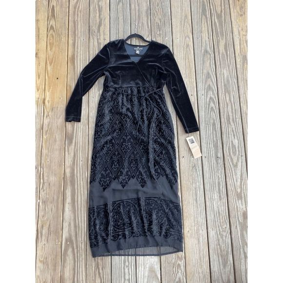 Carole Little NWT Black Long Velvet Overlay Wrap Maxi Dress - Size 8, MSRP $178 - Picture 12 of 15